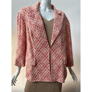 Coldwater Creek Womens Basketweave Jacket Blazer Pink White Plaid Plus 18W New
